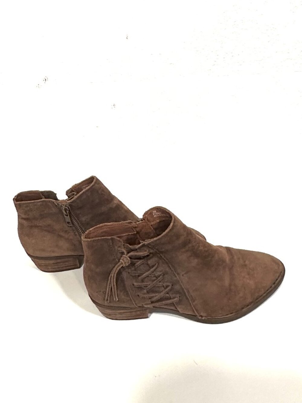 Born Ankle Boots Brown Suede Leather Side Zip Lace Braided Accents Women Size 8M